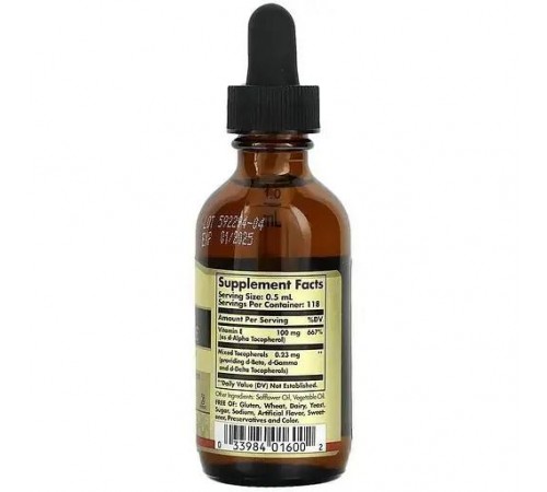 Вітамін Е (суміш токоферолов), Vitamin E Tocopherols, Solgar, Рідкий 100 мг, 59 мл.