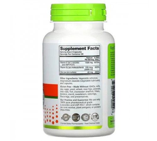 Вітамін С + Д3 + Цинк , Nutribiotic, 100 капсул
