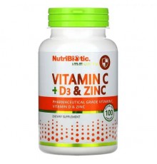 Вітамін С + Д3 + Цинк , Nutribiotic, 100 капсул