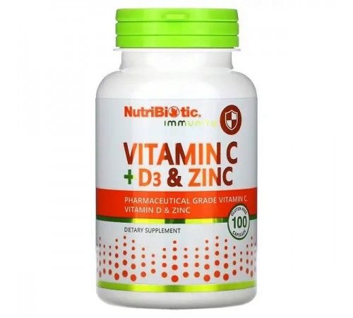 Вітамін С + Д3 + Цинк , Nutribiotic, 100 капсул