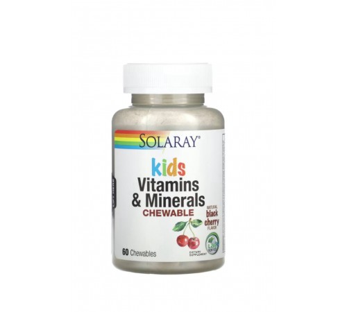 Мультивітаміни для дітей, Children's Vitamins and Minerals, Solaray, 60 таблеток (Чорна вишня) Мультивітаміни для дітей, Children's Vitamins and Minerals, Solaray, 60 таблеток (Чорна вишня)
