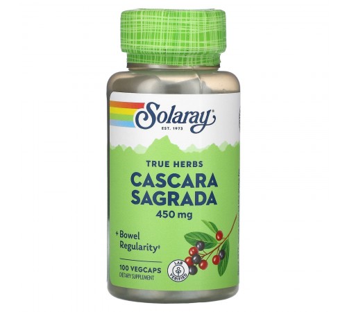 Каскара Саграда, Cascara Sagrada, Solaray, 450 мг, 100 капсул