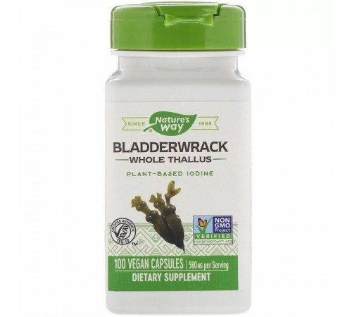 Ламинария, йод, Bladderwrack, Nature's Way, 580 мг, 100 вег. капс Ламинария, йод, Bladderwrack, Nature's Way, 580 мг, 100 вег. капс