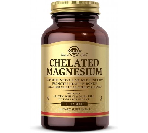Магний хелат, Chelated Magnesium, Solgar, 100 таблеток