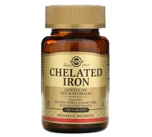 Хелат заліза, Chelated Iron, Solgar, 100 таблеток