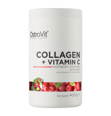 Коллаген + Витамин С, Collagen + Vitamin C, OstroVit, 400 грамм (Малиновый лимонад)