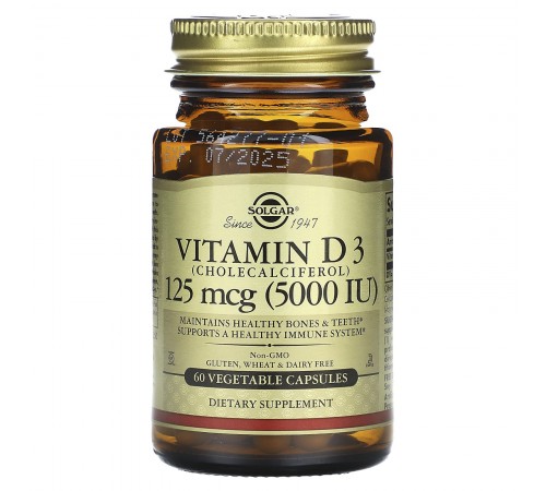 Вітамін Д3, Vitamin D3, Solgar, 125 мкг (5000 МО), 60 капсул Вітамін Д3, Vitamin D3, Solgar, 125 мкг (5000 МО), 60 капсул