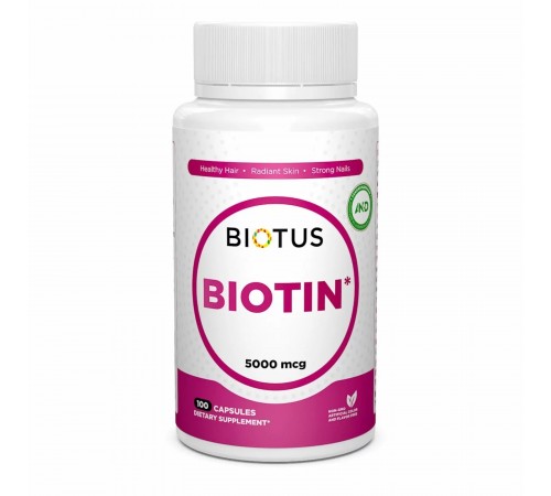 Біотин, Biotin, Biotus, 5000 мкг, 100 капсул Біотин, Biotin, Biotus, 5000 мкг, 100 капсул