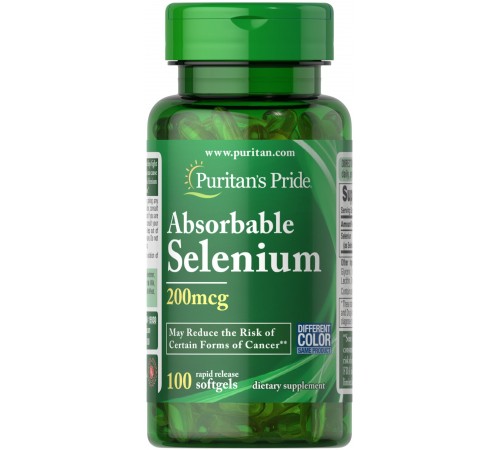 Селен, Absorbable Selenium, Puritan's Pride, 200 мкг, 100 капсул