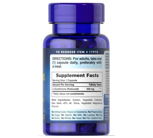 Глутатіон, L-Glutathione Puritan's Pride, 500 мг, 30 капсул Глутатіон, L-Glutathione Puritan's Pride, 500 мг, 30 капсул