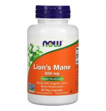 Їжовик гребінчастий, Lion's Mane, Now Foods, 500 мг, 60 рослинних капсул