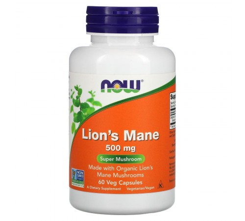 Ежовик гребенчатый, Lion's Mane, Now Foods, 500 мг, 60 растительных капсул Ежовик гребенчатый, Lion's Mane, Now Foods, 500 мг, 60 растительных капсул