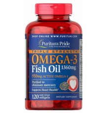 Омега-3 риб'ячий жир, Omega-3 Fish Oil, Puritan's Pride, 1360 мг (950 мг активного омега-3), 120 кап