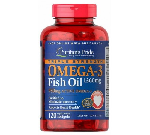 Омега-3 риб'ячий жир, Omega-3 Fish Oil, Puritan's Pride, 1360 мг (950 мг активного омега-3), 120 кап
