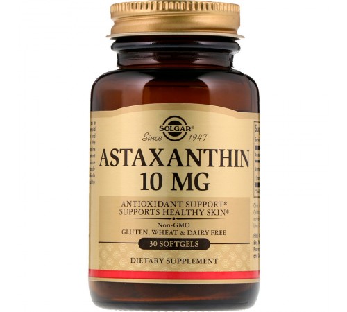 Астаксантин, Natural Astaxanthin, Solgar, 10 мг, 30 желатиновых капсул Астаксантин, Natural Astaxanthin, Solgar, 10 мг, 30 желатиновых капсул