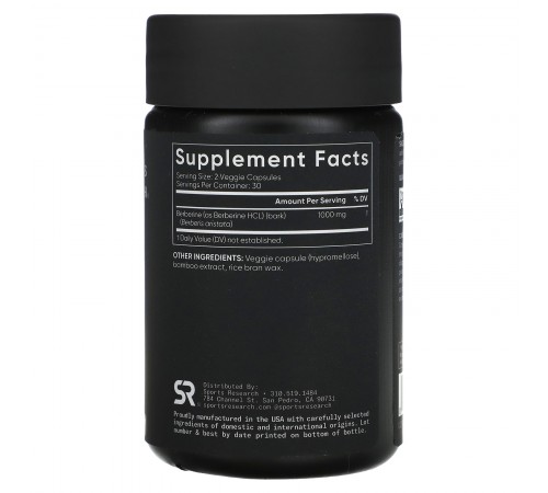 Берберин, Berberine, Sports Research, 500 мг, 60 капсул Берберин, Berberine, Sports Research, 500 мг, 60 капсул