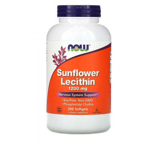 Подсолнечный лецитин, Sunflower Lecithin, Now Foods, 1200 мг, 200 капсул