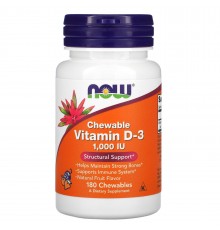 Витамин Д3, Vitamin D-3, Now Foods, 1000 МЕ, 180 жевательных таблеток (Ягоды)