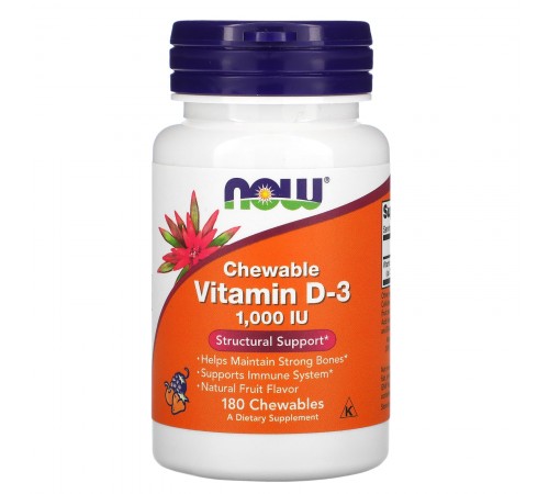 Витамин Д3, Vitamin D-3, Now Foods, 1000 МЕ, 180 жевательных таблеток (Ягоды) Витамин Д3, Vitamin D-3, Now Foods, 1000 МЕ, 180 жевательных таблеток (Ягоды)