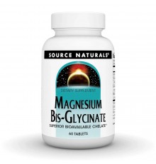 Магнію Бісгліцинат, Magnesium Bis-Glycinate, Source Naturals, 60 таблеток