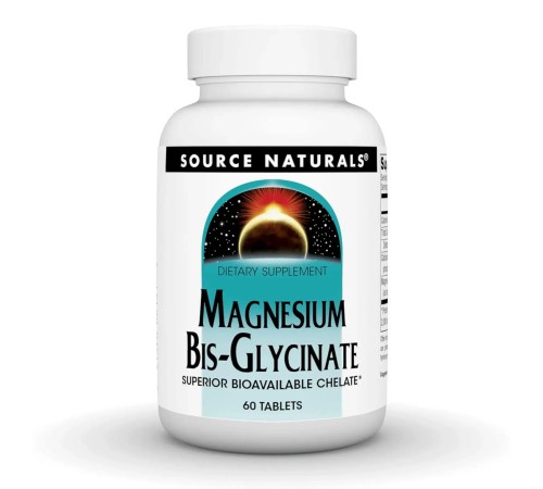 Магний Бисглицинат, Magnesium Bis-Glycinate, Source Naturals, 60 таблеток