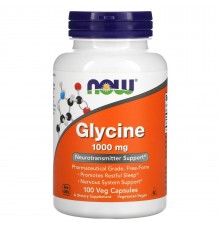 Глицин, Glycine, Now Foods, 1000 мг, 100 вег. капсул