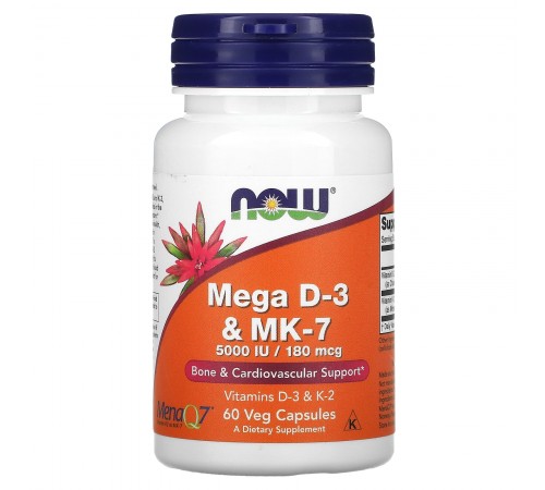 Вітамін Д3 та МК-7, Mega D-3 & MK-7, Now Foods, 5000 МО / 180 мкг, 60 капсул Вітамін Д3 та МК-7, Mega D-3 & MK-7, Now Foods, 5000 МО / 180 мкг, 60 капсул