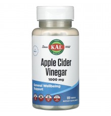 Яблучний оцет, Apple Cider Vinegar, KAL,1000 мг, 120  таблеток