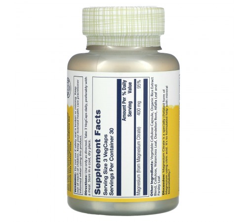 Магній цитрат, Magnesium Citrate, Solaray, 400 мг, 90 капсул Магній цитрат, Magnesium Citrate, Solaray, 400 мг, 90 капсул