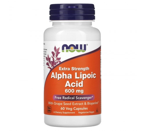 Альфа-липоевая кислота, Alpha Lipoic Acid, Now Foods, повышенная прочность, 600 мг, 60 капсул