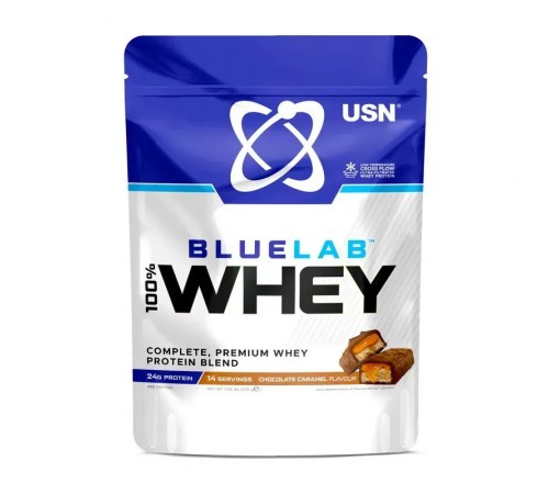 Сывороточный протеин, 100% Whey protein Blue Lab, USN, 476 грамм (Шоколад-Карамель)