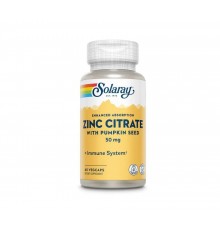 Цинк цитрат, Zinc Citrate With Pumpkin Seed, Solaray, 50 мг, 60 капсул