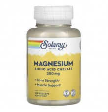 Магній Аміно Оксид Хелат, Magnesium Amino Acid Chelate, Solaray, 200 мг, 100 капсул