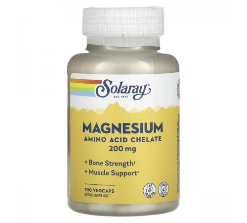 Магній Аміно Оксид Хелат, Magnesium Amino Acid Chelate, Solaray, 200 мг, 100 капсул
