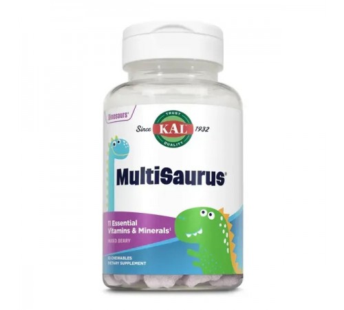Вітаміни і мінерали для дітей Мультизавр, MultiSaurus, KAL, 60 жувальних таблеток (Ягідний мікс)