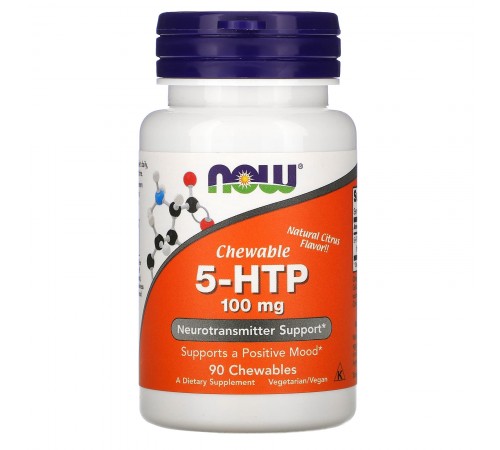 5-НТР, 5-гидрокси L-триптофан, Now Foods, 100 мг, 90 табл. жевательные с цитрусовым вкусом