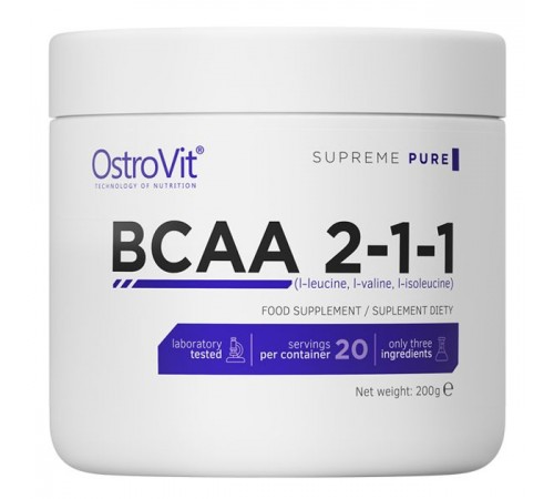 Аминокислоты, BCAA 2:1:1, OstroVit, 200 грамм (Без вкуса)
