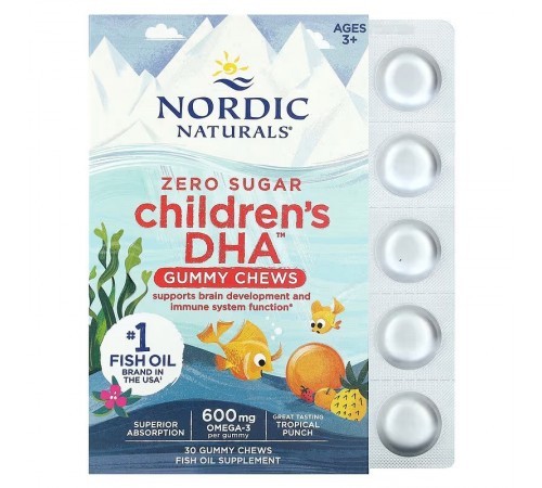 Рыбий жир для детей, Children's DHA Gummies, Nordic Naturals, 600 мг, 30 жевательных конфет