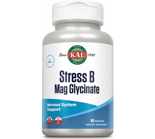 Магний Глицинат + Витамины группы B, Stress B, Mag Glycinate, KAL, 60 капсул