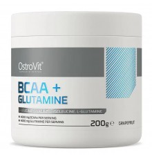Амінокиcлоти, BCAA + Glutamine, OstroVit, 200 грам (Грейпфрут)