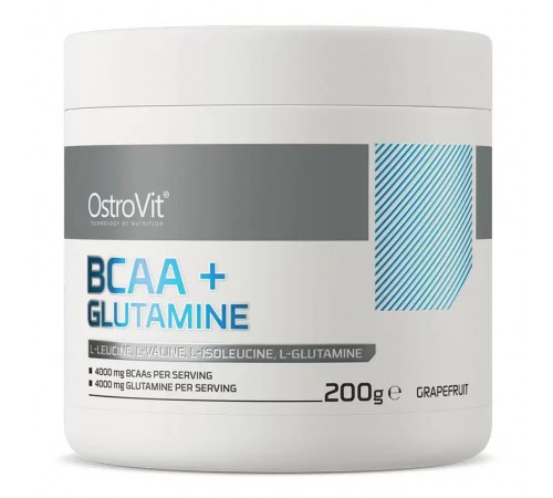 Амінокиcлоти, BCAA + Glutamine, OstroVit, 200 грам (Грейпфрут)