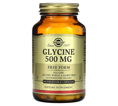 Глицин, Glycine, Solgar, 500 мг, 100 вегетерианских капсул Глицин, Glycine, Solgar, 500 мг, 100 вегетерианских капсул