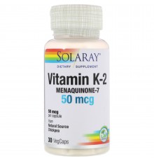 Вітамін К-2, МК-7, Vitamin K-2,MK-7, Solaray, 50 мкг, 30 капсул