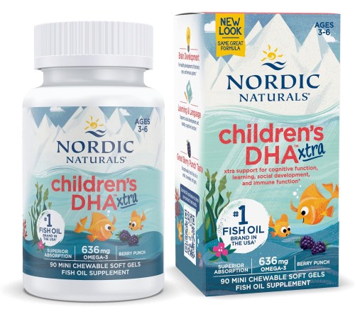 Омега-3, ДГК і ЕПК для дітей 3-6 років, DHA Xtra, Nordic Naturals, смак ягід, 636 мг, 90 гелевих мін