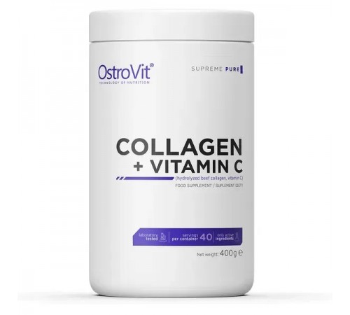 Колаген + Вітамін С,Collagen + Vitamin C, OstroVit, 400 грам (Без смаку)