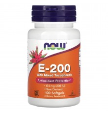 Вітамін Е-200 Суміш токоферолів , Mixed Tocopherols E-200, Now Foods, 134 мг, 100 капсул