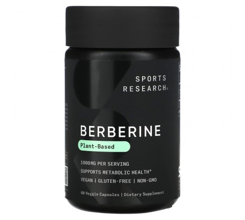 Берберин, Berberine, Sports Research, 500 мг, 60 капсул Берберин, Berberine, Sports Research, 500 мг, 60 капсул
