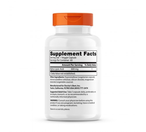 Альфа-липоевая кислота, Alpha-Lipoic Acid, Doctor's Best, 600 мг, 60 капсул