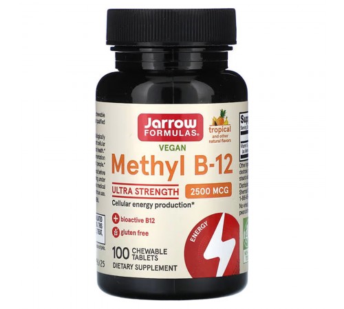 Метил B12, Methyl B-12, Jarrow Formulas, 2500 мкг, 100 жевательных таблеток Метил B12, Methyl B-12, Jarrow Formulas, 2500 мкг, 100 жевательных таблеток