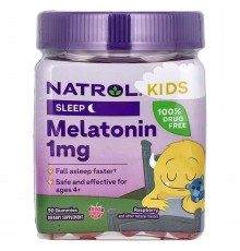 Мелатонін дитячий, Melatonin kids, Natrol, 1 мг, 90 желейок (Малина)